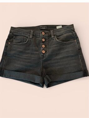 Sanctuary Black High-Rise Button-Front Denim Shorts